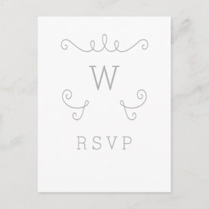 De Invitación Postal RSVP en monograma Gris Whimsical Flourier