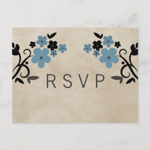 De Invitación Postal RSVP floral azul dulce vintage