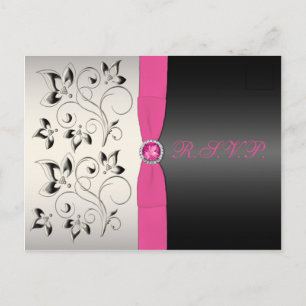 De Invitación Postal RSVP floral rosa y negra