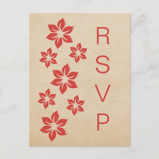 De Invitación Postal RSVP floral tropical roja (Anverso)