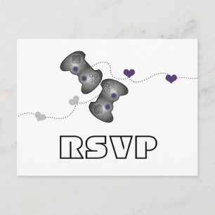 De Invitación Postal RSVP Geeky Gamers (Plata/Púrpura)