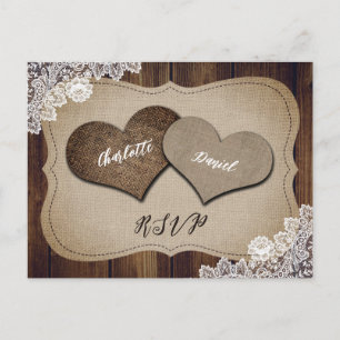 De Invitación Postal RSVP Rasal Burlap Lace Wedding