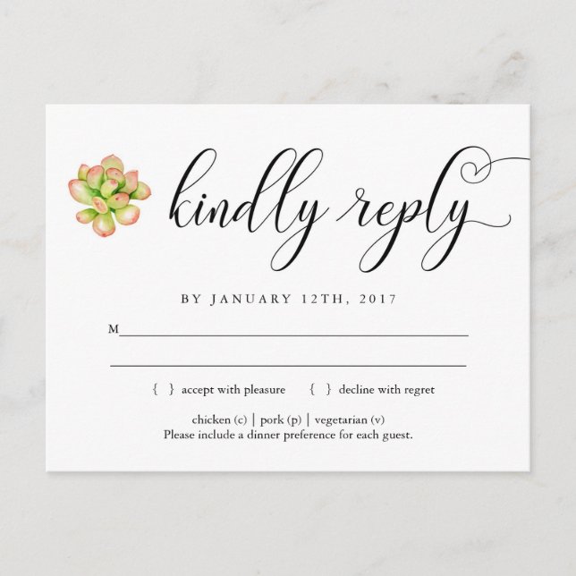 De Invitación Postal RSVP rosa y verde exitosa (Anverso)