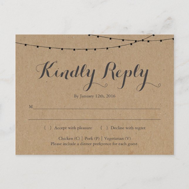 De Invitación Postal RSVP | Rustic Kraft (Anverso)