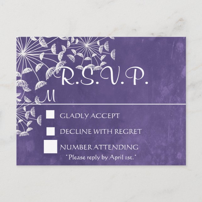 De Invitación Postal RSVP Rústica Romance Purple (Anverso)