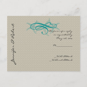 De Invitación Postal RSVP Taupe y boda Verde azulada costera
