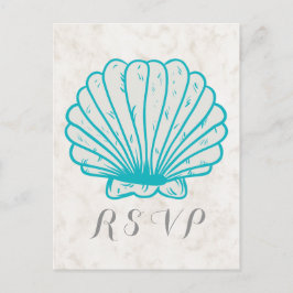De Invitación Postal RSVP Turquesa Rustic Seashell Wedding
