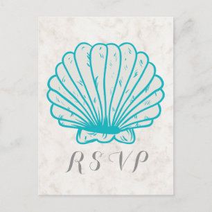 De Invitación Postal RSVP Turquesa Rustic Seashell Wedding