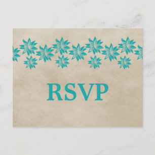 De Invitación Postal RSVP verde azulada Floral Vintage