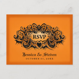De Invitación RSVP Halloween Naranja negrita Boda negro postal