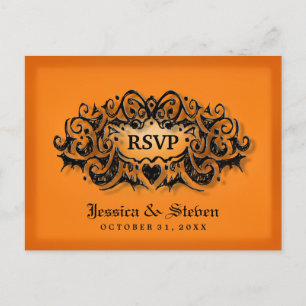 De Invitación RSVP Halloween Naranja negrita Boda negro postal