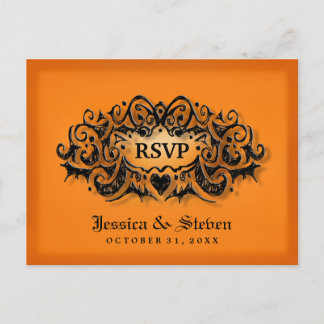 De Invitación RSVP Halloween Naranja negrita Boda negro postal