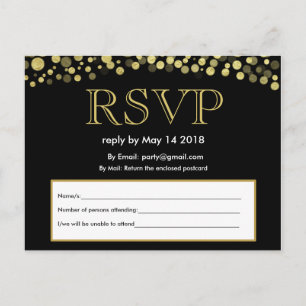 De Invitación RSVP invita a postal negro y oro