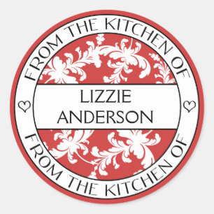 De la cocina de la etiqueta Damasco blanco rojo