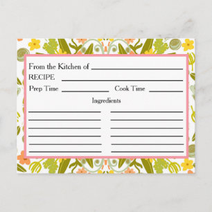 De la Cocina de las Tarjetas de Receta Floral Rosa