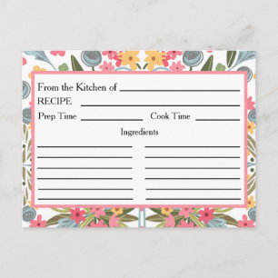 De la Cocina de las Tarjetas de Receta Floral Rosa