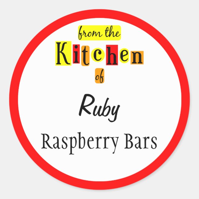 De la cocina de los retro Pegatinas editables rojo (Anverso)