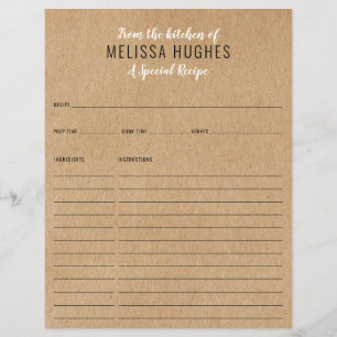 De La Cocina De Tarjeta De Receta De Kraft Rústico