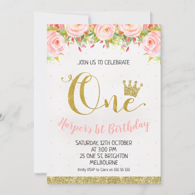 De la corona 1ra cumpleaños invitación de la (Anverso)