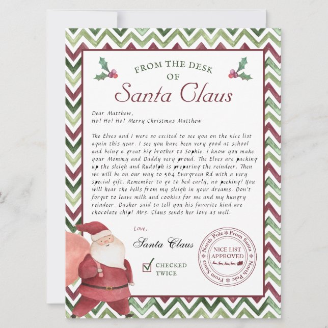 De la mesa de Santa Claus | Carta de Navidad (Anverso)