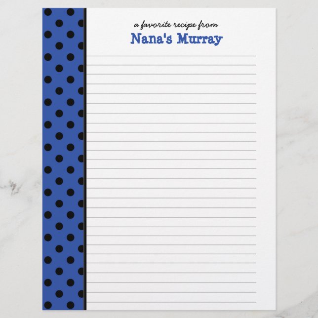 De la página de la receta de Nana Polka Dot (Anverso)