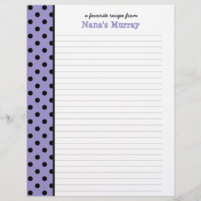 De la página de la receta de Nana Polka Dot (Anverso)