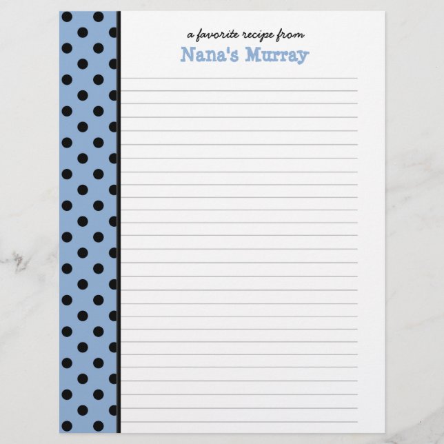 De la página de la receta de Nana Polka Dot (Anverso)