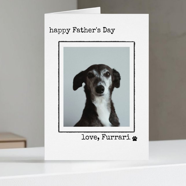 De la tarjeta de fotos del Día del Padre Minimalis (Custom Father's Day photo card from the dog. Minimalist typography design with paw accents.)