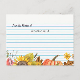 De la tarjeta de receta de la cocina de otoño para