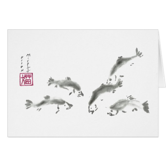 De las escuelas salmones de Sumi-e adentro - (Anverso (Horizontal))