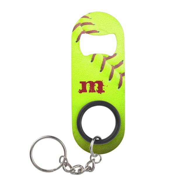 De Llavero Abrebotellas amarillo del softball mini con (Anverso)