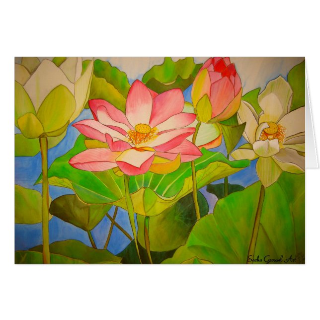 De Lotus del rosa pintura del arte de la acuarela (Anverso (Horizontal))