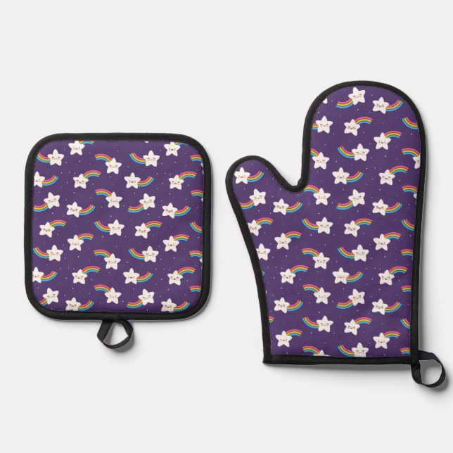 De Manoplas Arco Iris Estrellas Oven Mitt Set (Anverso)