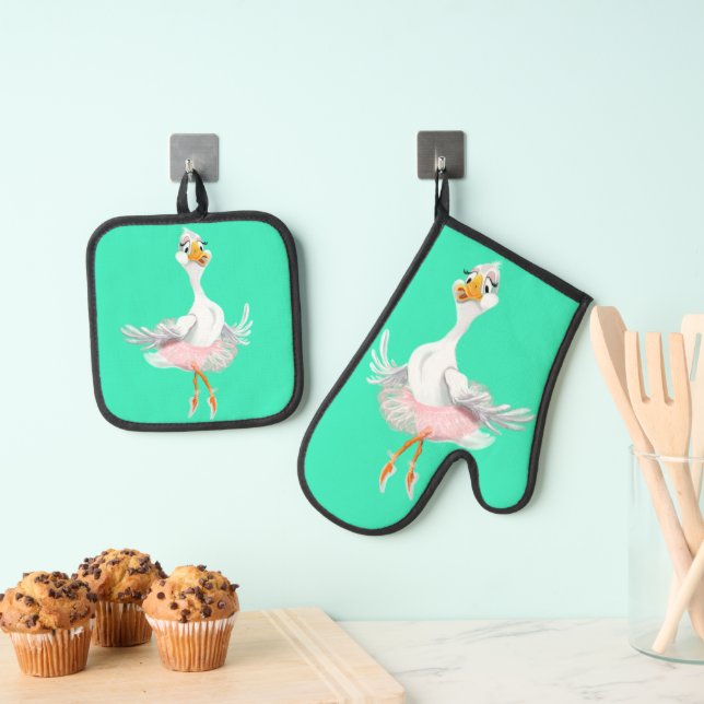 De Manoplas Ballerina Duck Funny Oven Mitt & Pot Holder Set (Insitu (colgante))