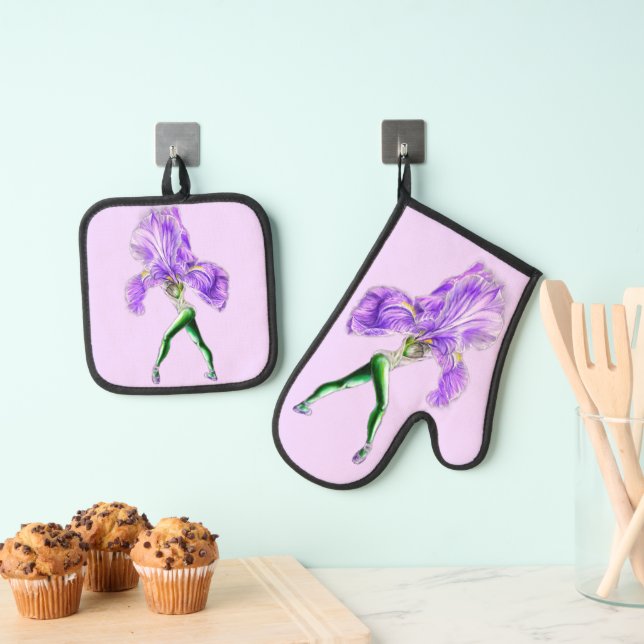 De Manoplas Ballerina Iris Flower Oven Mitt & Pot Holder Set (Insitu (colgante))