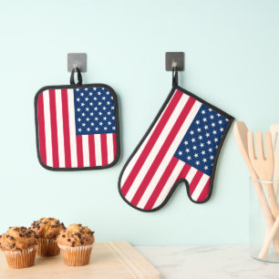De Manoplas Bandera Americana USA Oven Mitt & Pot Holder Set