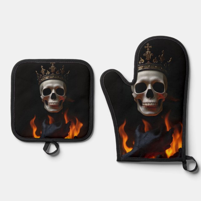 De Manoplas Crowned Skull Gothic Halloween Mitt Set (Anverso)