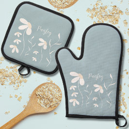 De Manoplas Daisy Oven Mitt & Pot Holder Set - Verde Floral