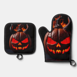 De Manoplas Devil Pumpkin Crown Halloween Mitt Set