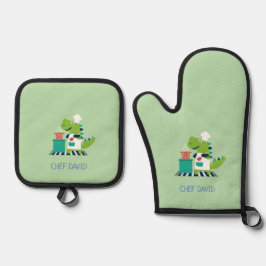 De Manoplas Dinosaur Kids Oven Mitt and Pot Holder Set