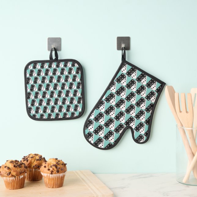 De Manoplas Dominoes Diseño Oven Mitt & Pot Holder Set (Insitu (colgante))