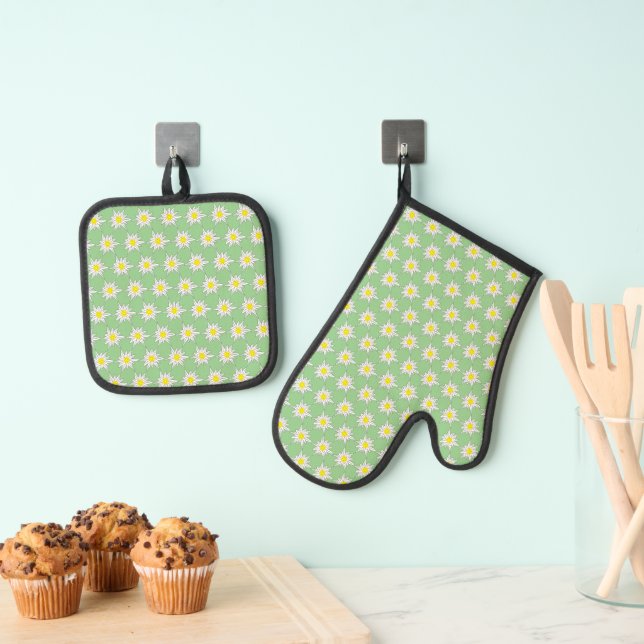 De Manoplas Edelweiss Green Oven Mitt y Pot Holder Set (Insitu (colgante))