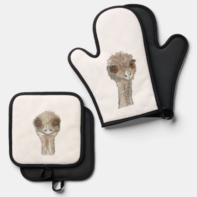 De Manoplas Emu Oven Mitt & Pot Holder Set (Anverso/Reverso)