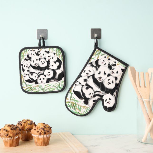 De Manoplas Familia Panda Funny Oven Mitt & Pot Holder Set (Insitu (colgante))