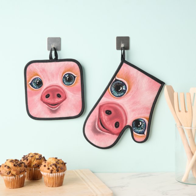 De Manoplas Feliz Lechón Funny Oven Mitt & Pot Holder Set (Insitu (colgante))