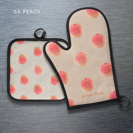 De Manoplas Georgia Peach Pattern Oven Mitt & Pot Holder Set 