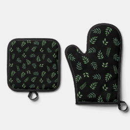 De Manoplas Green Leaf Kitcht Mitt and Pot Holder Set para Che