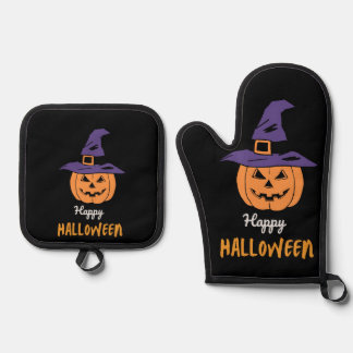 De Manoplas Happy Halloween Pumpkin Oven Mitt & Pot Holder Set