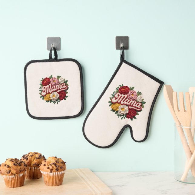 De Manoplas Mama Floral Kitchen Set – Oven Mitt & Pot Holder  (Insitu (colgante))