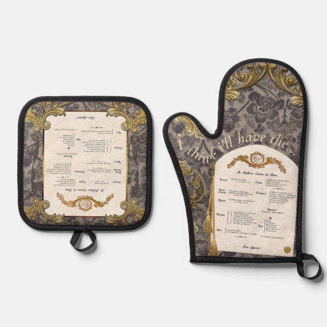 De Manoplas Menú francés Oven Mitt y Pot Holder Set (Anverso)